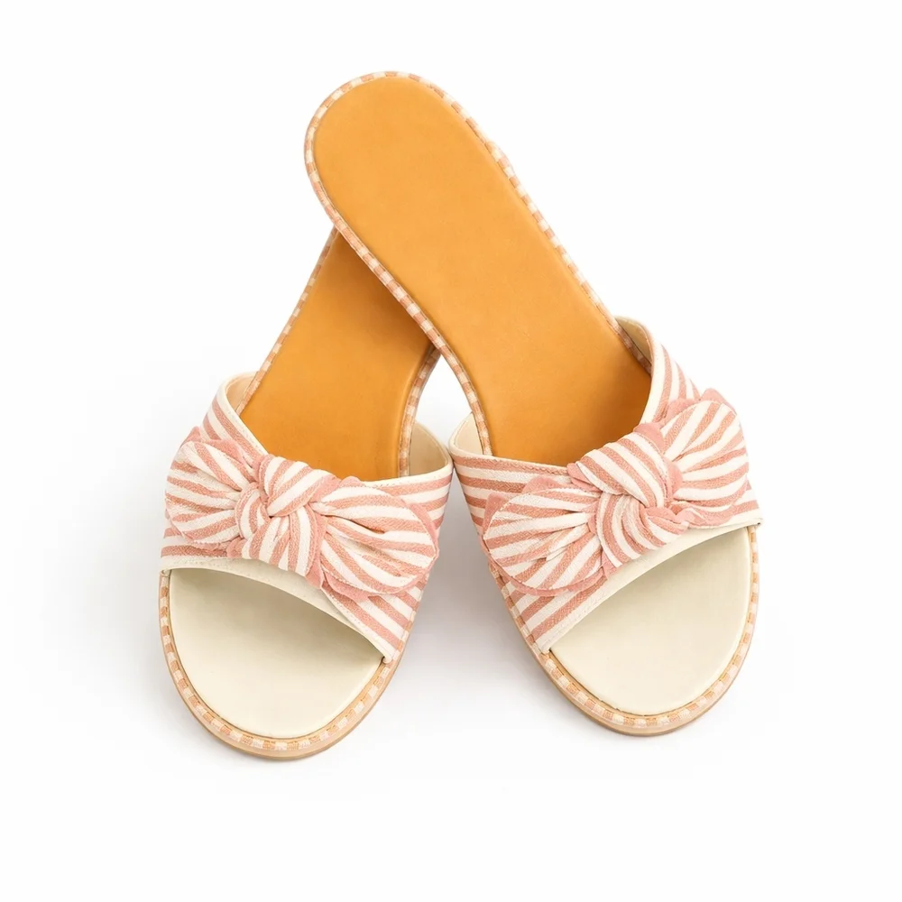 J.Crew 7M Sun baked rose stripe soft cotton bow slide sandals New In Box - Picture 4 of 12